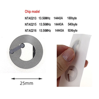 Autocollant NFC TAG213 personnalisé, imprimable, résistant aux intempéries, réinscriptible, anti-métal, 13,56 MHz, RFID, protocole ISO14443A, contrôle d'accès, en rouleau en vrac