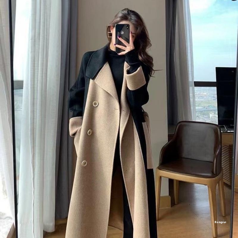 Women's Spring Autumn Double-Sided Wool Coat Thickened Slim New Color Warm Double-Sided Cashmere Dyed Woolen Fabric Wholesale