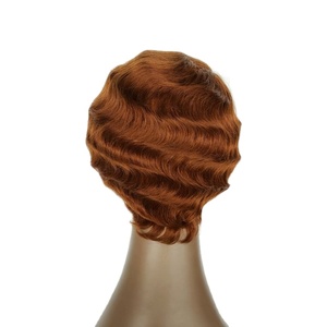 Perruque ondulée naturelle, sans Lace, cheveux <span class=keywords><strong>bouclés</strong></span>, <span class=keywords><strong>coupe</strong></span> Pixie, pour femmes noires, couleur brun et jaune, très populaire - Product Image 1