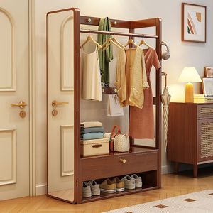Solid Wood Coat Rack With Mirror Storage Drawer <b>Shoe</b> Rack For Bedroom Home Use Modern Minimalist Style 64-124CM - Product Image 4
