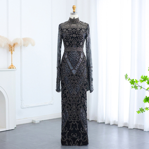 Sharon ha detto SS204 <span class=keywords><strong>abito</strong></span> da sera musulmano grigio con perline di lusso a svasatura maniche lunghe <span class=keywords><strong>nero</strong></span> arabico <span class=keywords><strong>donna</strong></span> <span class=keywords><strong>abito</strong></span> da festa di nozze - Product Image 4