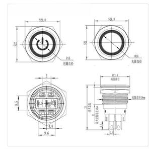 Interruptor de botón pulsador metálico de 22 mm, 1NO, IP65, impermeable, de acero inoxidable, con terminal de tornillo, 16A, 24V, momentáneo, con reinicio automático - Product Image 4