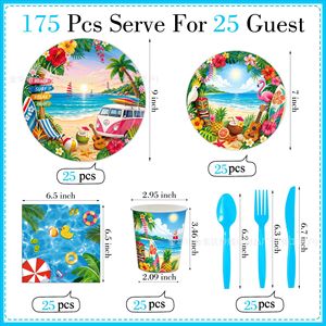 Summer Tropical Beach Party Tableware Set <b>Disposable</b> <b>Plates</b> Cups Napkins For Outdoor Celebration - Product Image 2