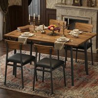 Ensemble de table à manger pour 4 personnes, 4 chaises rembourrées, table à manger en métal pour 4 personnes, chaises avec bords lisses, design industriel moderne