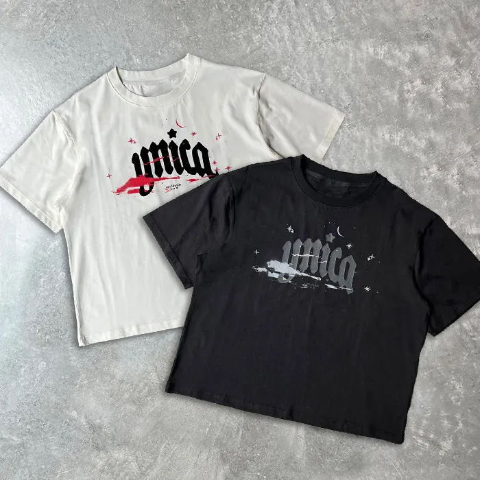 Huilin fabrika özel serigrafi ağır pamuk tişörtleri kısa kollu erkekler boy Boxy kırpılmış T Shirt