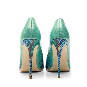 Sandali <span class=keywords><strong>eleganti</strong></span> in pelle di serpente a punta verde con <span class=keywords><strong>tacco</strong></span> <span class=keywords><strong>basso</strong></span> <span class=keywords><strong>scarpe</strong></span> da sera da donna - Product Image 5