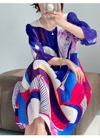 Robe plissée décontractée à imprimé contrastant Miyake, style coréen et européen, pour femme, idéale pour le bureau ou les soirées.