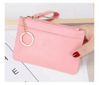 Portefeuille unisexe personnalisé de haute qualité, motif bonbon, couleur unie, en PU texturé, avec fermeture éclair, porte-cartes, mini porte-monnaie, porte-clés