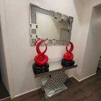 NOUVELLE ARRIVÉE ENSEMBLE DE TABLE ET MIROIR CONSOLE EN FORME DE DIAMANT ANTIQUE