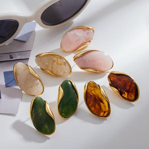 Vintage Earrings High Polished Stainless Steel Cute Jewelry Sets Bulk Waterproof 4 Colors Big Resin Stud Earrings for Women - Product Image 6