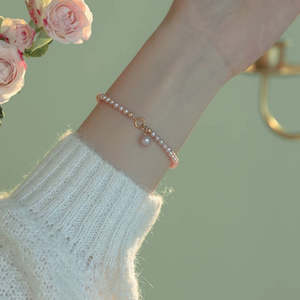 Bracelet WENCHI en perles d'eau douce roses et violettes presque rondes de 3-4 mm, plaqué argent, or 18 carats, environ 17 cm de long, cadeau naturel - Product Image 3