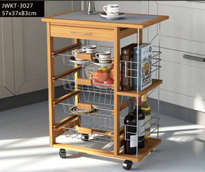 Bar mobile personnalisé Chariot de cuisine de rangement en bois de pin naturel avec plateau en carreaux Chariot de cuisine avec roues - Product Image 2