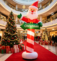 Panneau directionnel gonflable Père Noël Colonne de bonbons, contraste rouge-vert avec éclairage, pour jardin, terrasse, ambiance festive de Noël