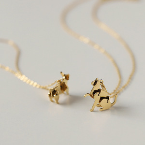 Juego de collar de Corgi de gato inspirado en <span class=keywords><strong>Lego</strong></span>, Gargantilla de amuleto de Mascota de bloque adorable, joyería de titanio chapada en oro BFF Best Friend - Product Image 4