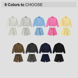Custom Casual Boxy Fit Mock Neck Cropped Pullover Sweatshirt Embroidery Baggy Shorts Men <strong>Tracksuit</strong> Set - Product Image 2