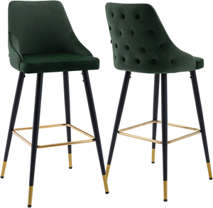 Taburete de Bar Moderno y Lujoso con Reposabrazos de Terciopelo, Patas de Metal Bicolor Negro y Dorado, Silla de Barra para Hogar, Restaurante, Hotel, Apartamento - Product Image 2