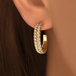 Trendy Women's Brass Jewelry <b>Studs</b> 14K Gold Plated Geometric C Shape Bling Zircon <b>Earrings</b> for Gift - Product Image 2