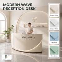 Comptoir d'accueil ergonomique incurvé pour les magasins de vêtements, doté d'une surface en stratifié durable et d'un système de gestion des câbles