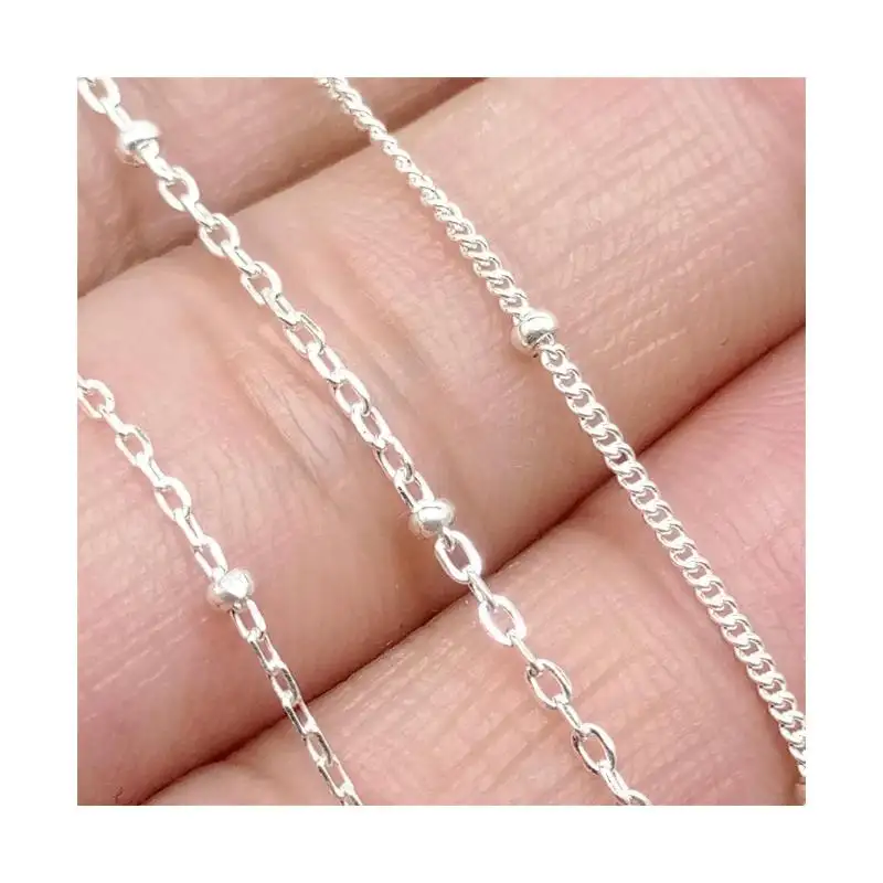 GP satellite chain S925 silver ball Bulk Curb Cable Chain w/ Beads unfinished for permanent jewelry chains making