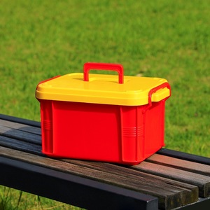 Children's Toy Storage Box Rectangle Portable Organizer For Building Blocks And Lego With Yellow Lid Red Body - Product Image 2