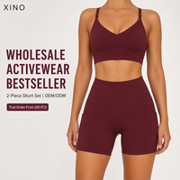 Ensemble de sport 2 pièces pour femme : Soutien-gorge de sport à bretelles réglables et short cycliste taille haute avec poches – Marque privée OEM ODM