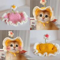 Chapeau pour animaux de compagnie tricoté à la main avec motif floral, réglable, en laine douce, pour chats et chiens, accessoire amusant pour photos, vêtements et accessoires pour animaux de compagnie, vente en gros