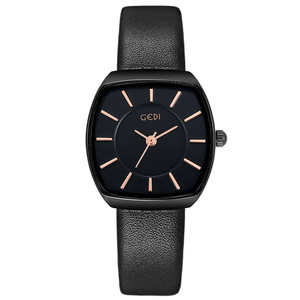 Reloj de cuarzo con esfera negra cuadrada en tono oro rosa para mujer, reloj de pulsera minimalista con correa de cuero negro para mujer, informal, para uso diario - Product Image 1