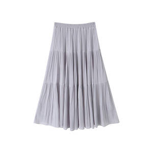 รันฉีกระโปรงแม็กซี่จีบเอวสูง สีม่วงฝันหวาน ไซส์พลัส ผ้าชีฟอง สีพื้น กระโปรงผู้หญิง รุ่น N9165 - Product Image 1