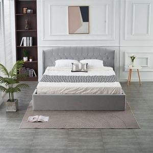Lit Moderne Italien en Velours Blanc Multifonctionnel King/Queen avec Rangement Intelligent, Rembourré, Luxe Hôtelier/Apartement, en Bois Doux - Product Image 1