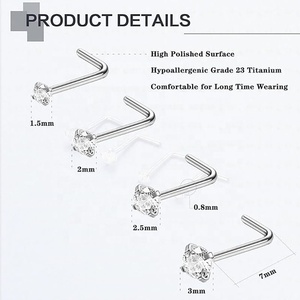 316L Stainless Steel Claw <strong>Nose</strong> <strong>Stud</strong> CZ Prong Setting Piercing Jewelry L Shape <strong>Nose</strong> Hook Micro Round CZ <strong>Nose</strong> <strong>Studs</strong> - Product Image 2