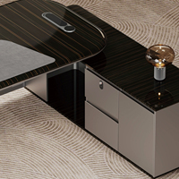 Scrivania Direzionale di Lusso, Tavolo Moderno per Ufficio con Ricarica Wireless e Luce LED, Mobili in MDF Lucido