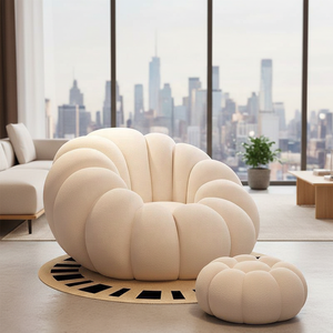 Venta Directa: Sofá Seccional de Diseño Nórdico Moderno de Lujo, Sofá Individual Redondo de Tela con Otomana para Sala de Estar - Product Image 4