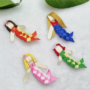 โบว์ติดผมรูปนางเงือกน่ารักสำหรับเด็กผู้หญิง ทำจากริบบิ้นโกรเกรน พร้อมกิ๊บติดผมแบบครึ่งวงกลม อุปกรณ์เสริมผมสำหรับเด็ก - Product Image 6