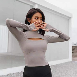 <span class=keywords><strong>Camiseta</strong></span> sin mangas elástica ajustada <span class=keywords><strong>para</strong></span> mujer, Top deportivo de manga <span class=keywords><strong>larga</strong></span> de talla grande - Product Image 4