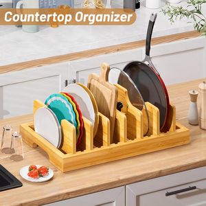 <span class=keywords><strong>Organizador</strong></span> de ollas y <span class=keywords><strong>sartenes</strong></span> de madera de bambú, <span class=keywords><strong>organizador</strong></span> de tapas de ollas de madera, estante para cajón de encimera con 7 divisores ajustables - Product Image 5