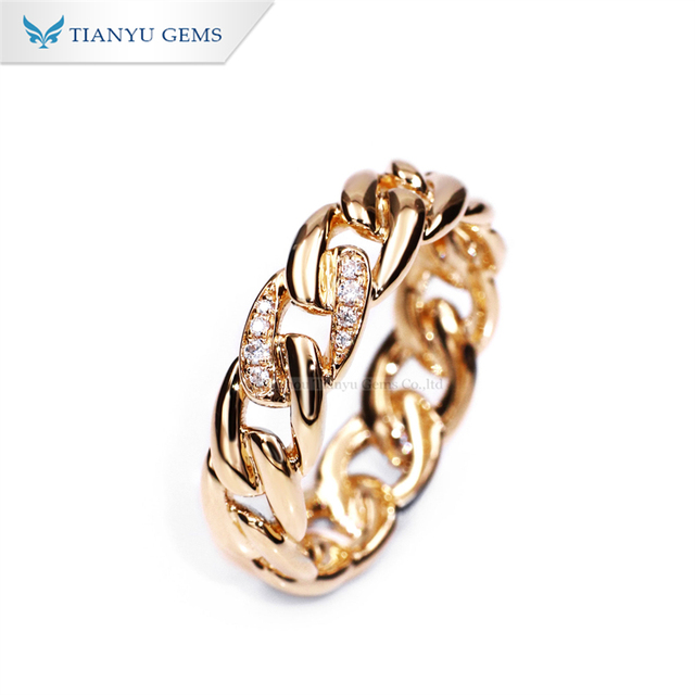 Tianyu Gems 10kt Gold Chain Ring with Diamonds-Fashion Jewelry for Men & Women