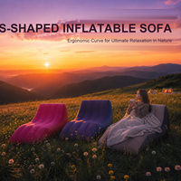 Canapé-lit gonflable floqué en forme de S moderne, pliable, pour le repos en extérieur et le camping