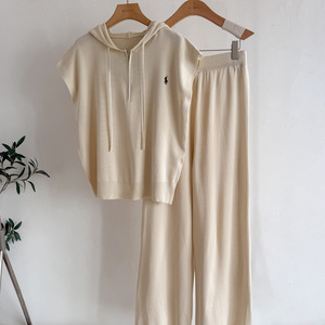 Black Hooded Knit Two Piece Set Sleeveless Vest and Wide Leg <b>Pants</b> for Women Casual <b>Summer</b> Outfit - Product Image 2