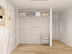 Armario Metálico Moderno Personalizado de Ponie Factory, Armario Abierto <span class=keywords><strong>con</strong></span> Riel para Cortina, Bloqueable, Extensible, Ajustable, de MDF, Ensamblado - Product Image 4