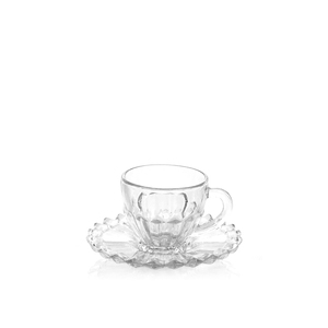 Tazze da Caffè con Piattino a Forma di Ninfea in Vetro Lavorato, 11 cl, Confezione da 6 - Product Image 1