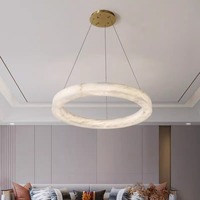 Lustre en marbre de luxe avec suspension en cuivre massif, hauteur réglable, LED 360° pour salon