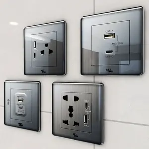 ARTDNA Wall Socket With Type C And Type A Interface Usb Charging 16a Universal Power 5 Pin Electrical Outlet Sockets