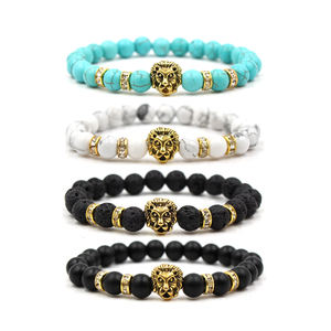 Charm Hip Hop Unisex vulcanico Bead Rock testa di <span class=keywords><strong>leone</strong></span> braccialetti di cristallo <span class=keywords><strong>argento</strong></span>/oro placcato curativo pietra naturale regalo - Product Image 1