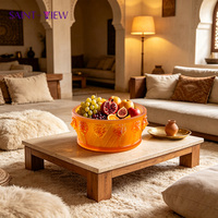 Glazen fruitschaal met leeuwenkop, blauwe ombre reliëf, gegraveerd, decoratief, voor de woonkamer