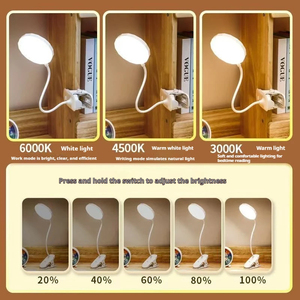 Lámpara de mesa con Clip portátil <span class=keywords><strong>LED</strong></span>, lámpara de escritorio con Clip recargable por <span class=keywords><strong>USB</strong></span>, luz nocturna de lectura para cama, 3 modos de atenuación, luz de protección ocular - Product Image 4