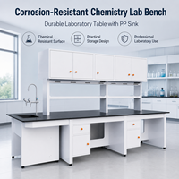 Banc de laboratoire de chimie durable, poste de travail de laboratoire avec évier en PP, résistant aux acides, résistant à la corrosion, étagère à réactifs