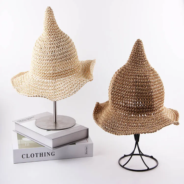 Nouveau design de protection solaire drôle pour enfants pour la plage chapeau de paille de sorcière pliable pour les voyages d'été pour les enfants vente en gros