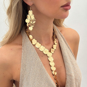 HT0122 Ensemble de bijoux collier en Y à sequins géométriques et boucles d'oreilles <span class=keywords><strong>disque</strong></span> dorées, <span class=keywords><strong>pour</strong></span> usage quotidien, cadeau de fête, accessoire de mode - Product Image 6