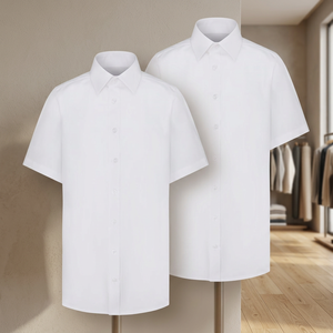 Camisa Oxford Blanca de Manga Corta para Niñas, Uniforme Escolar para Adultos, Poliéster/Algodón, En Stock - Product Image 3
