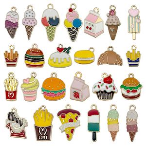 Porte-clés en métal émaillé dur ou souple personnalisé, motif mignon de dessin animé : pain, sandwich, hamburger, fruit, crème glacée, lait, pizza - Product Image 3